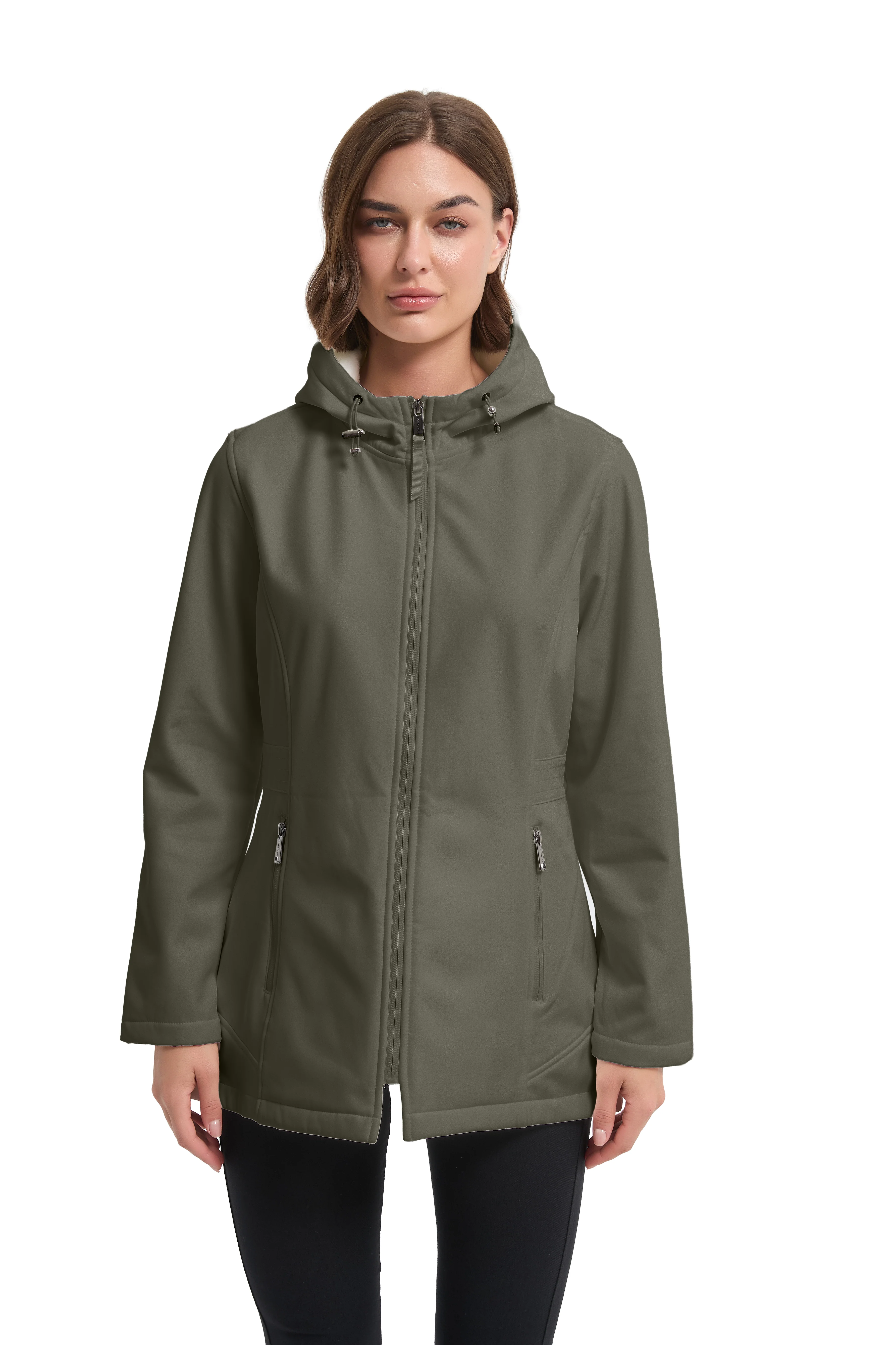 Long Style Hooded Softshell with Waist Drawstring - Image 11