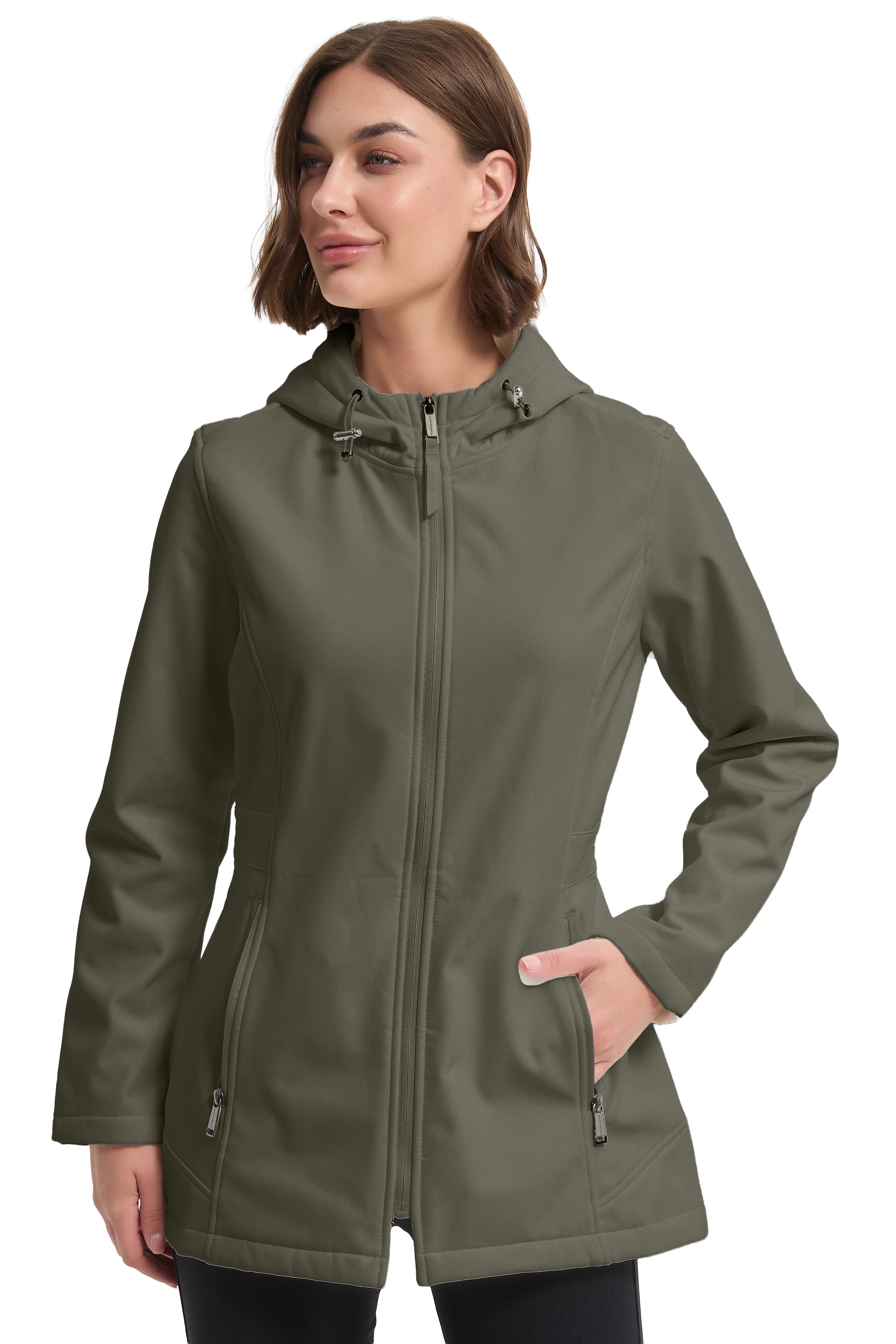 Long Style Hooded Softshell with Waist Drawstring - Image 13