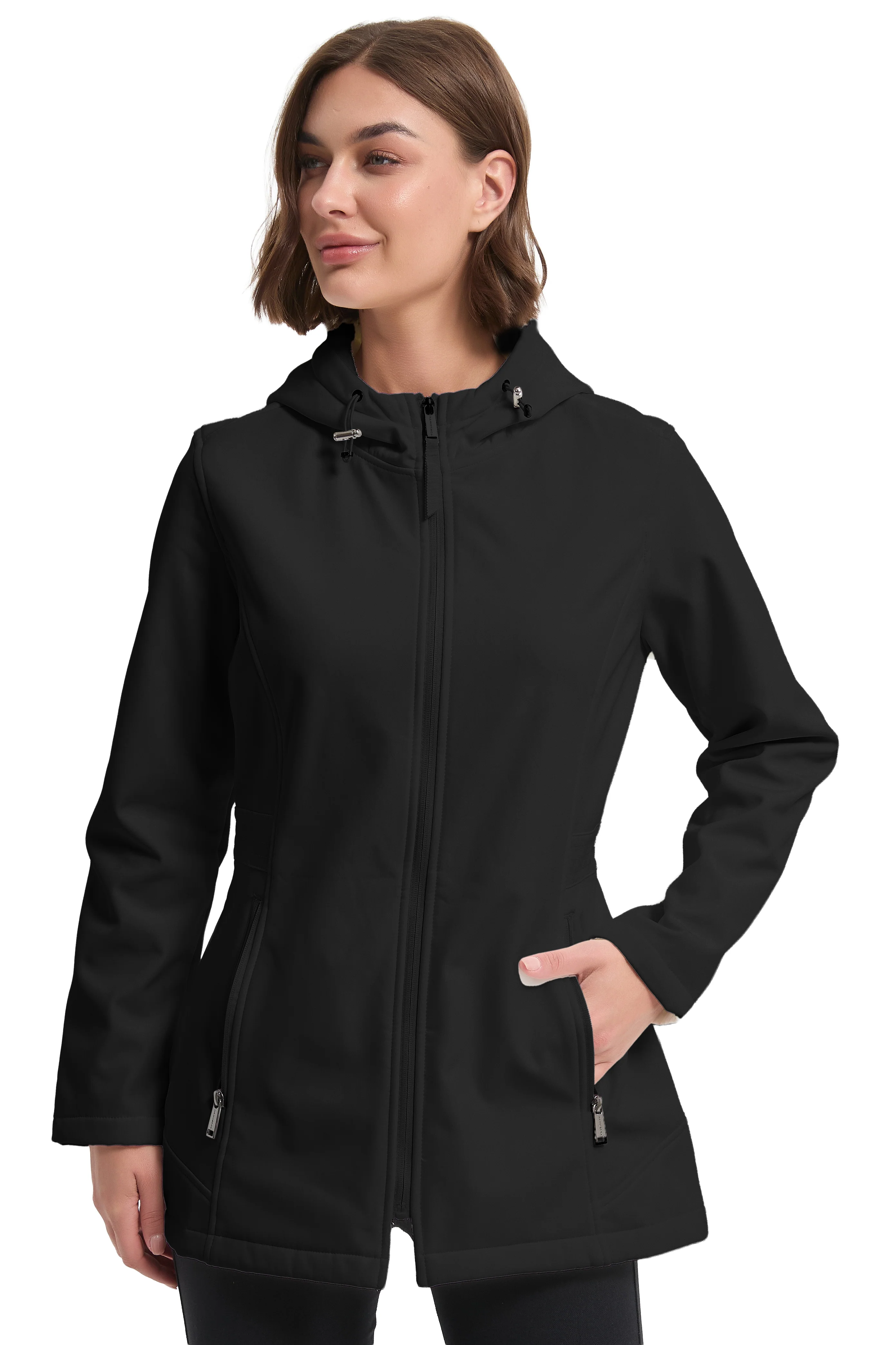 Long Style Hooded Softshell with Waist Drawstring - Image 8